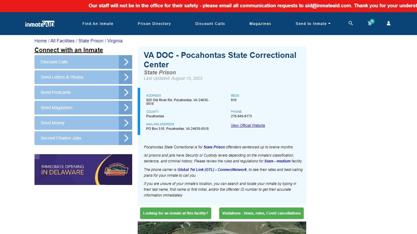 VA DOC - Pocahontas State Correctional Center - InmateAid