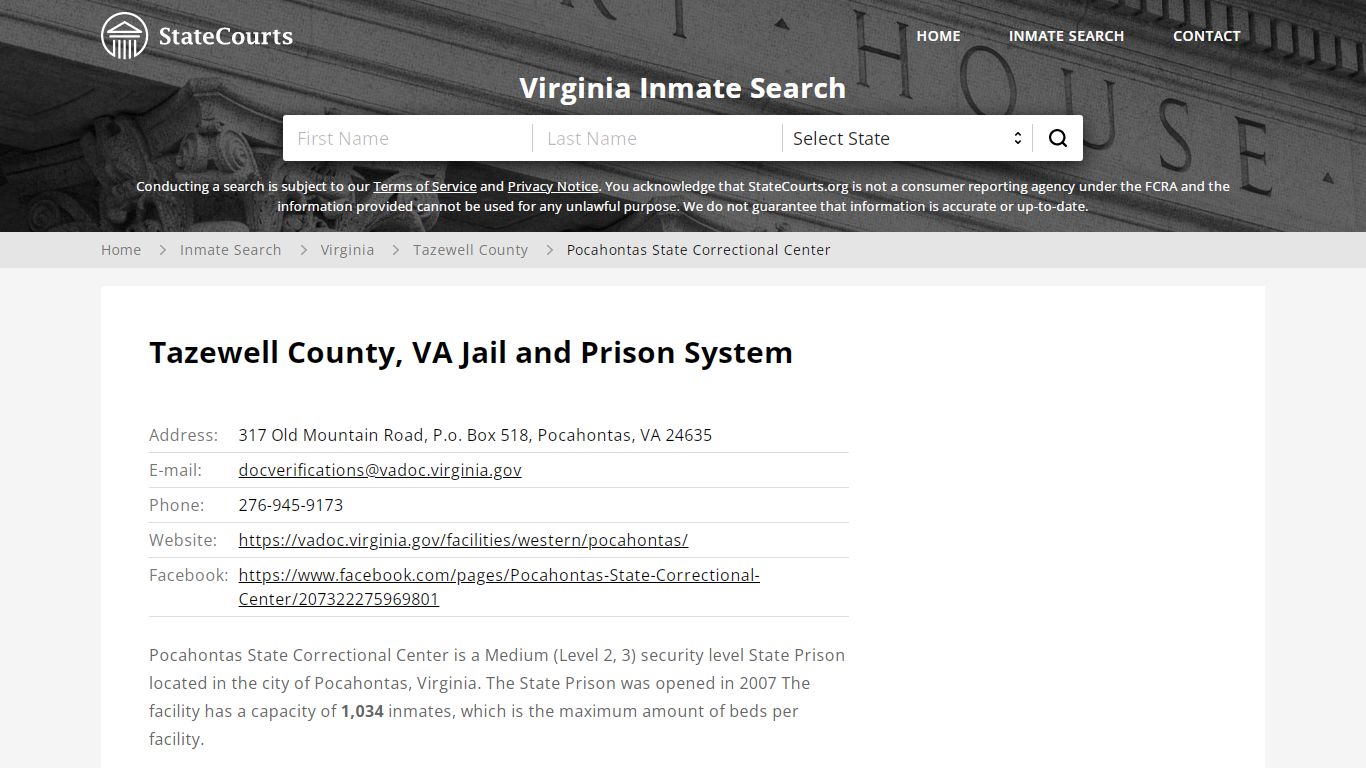 Pocahontas State Correctional Center Inmate Records Search, Virginia ...