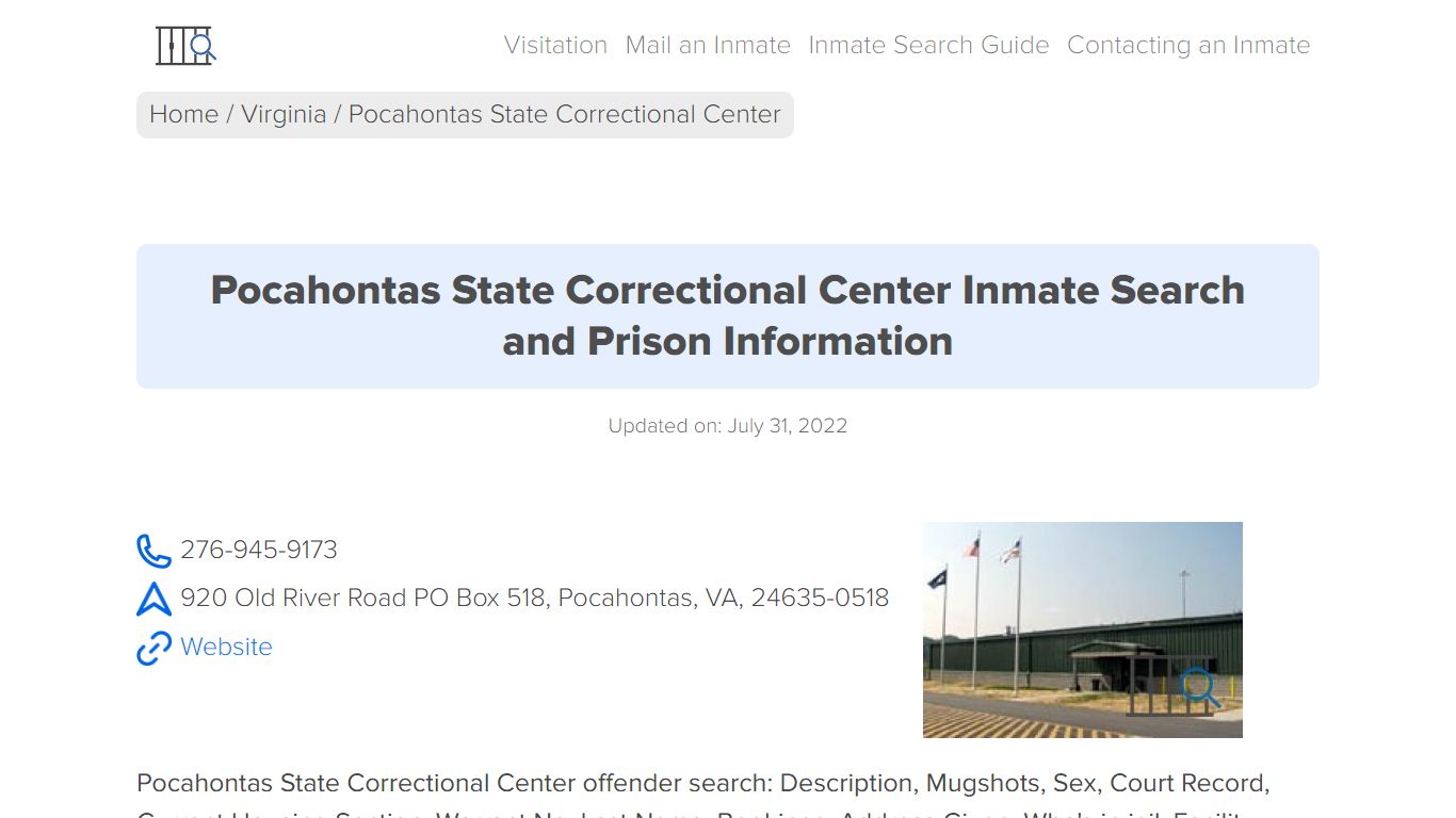 Pocahontas State Correctional Center Inmate Search, Visitation, Phone ...