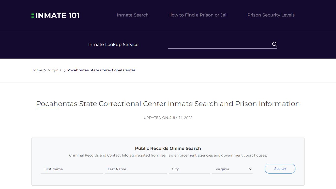 Pocahontas State Correctional Center Inmate Search, Visitation, Phone ...