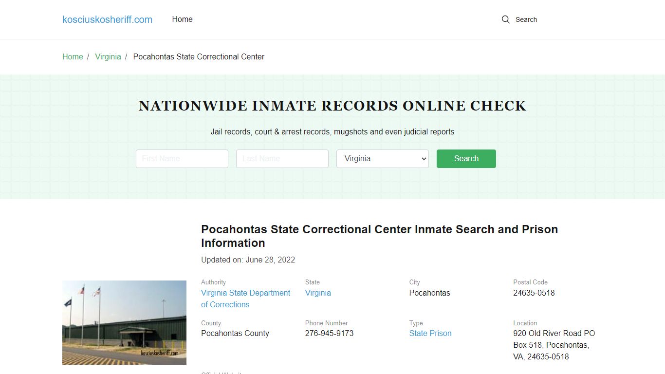 Pocahontas State Correctional Center Inmate Search, Visitation, Phone ...